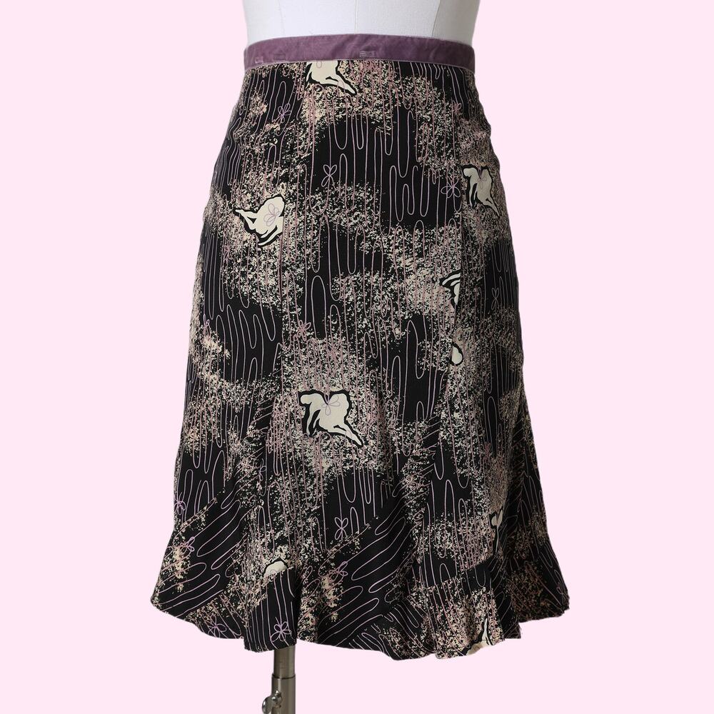 BEVERLY & MONIKA Vintage Black Purple and Gold Abstract Pattern Tulip Skirt
